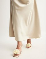square toe heeled sandals with corsage detail in off-white
