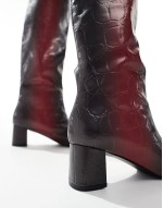 Tamira block heel knee boots in red ombre croc