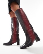 Tamira block heel knee boots in red ombre croc