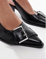 slingback heeled shoe with buckle detail and in black