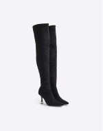 suedette heeled boot in black