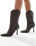 Accra western heeled ankle boots in vintage khaki