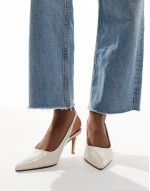 PU slingback heeled shoe in off white