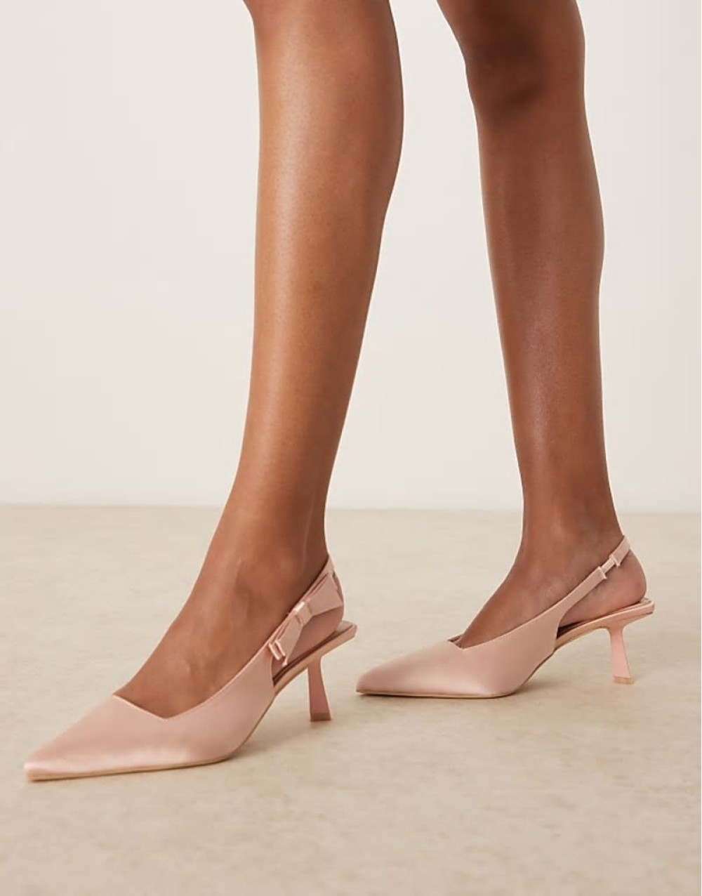 Almeria slingback heeled pumps with bow detail in satin blush