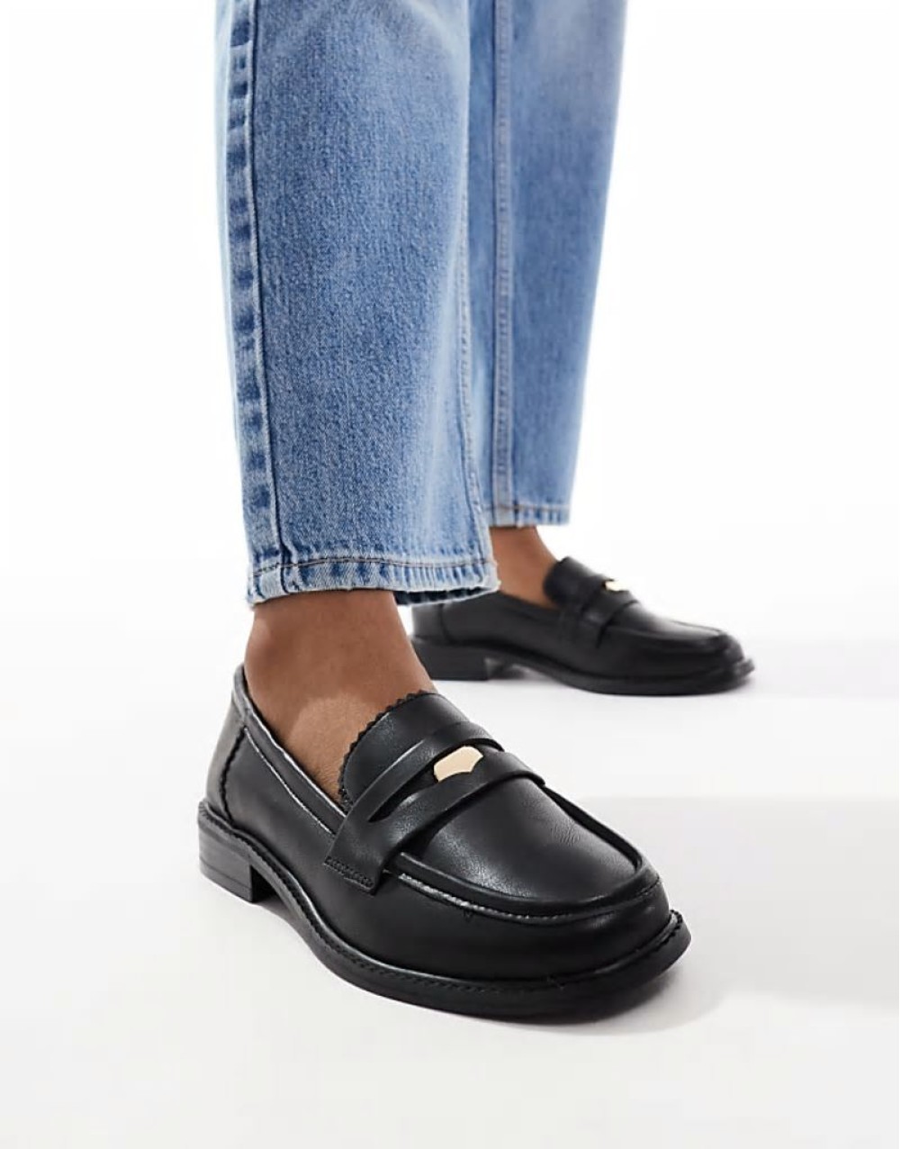 Match penny loafer in black