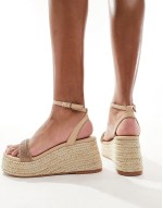 espadrille platform heeled sandals in gold diamante