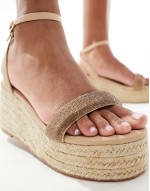 espadrille platform heeled sandals in gold diamante