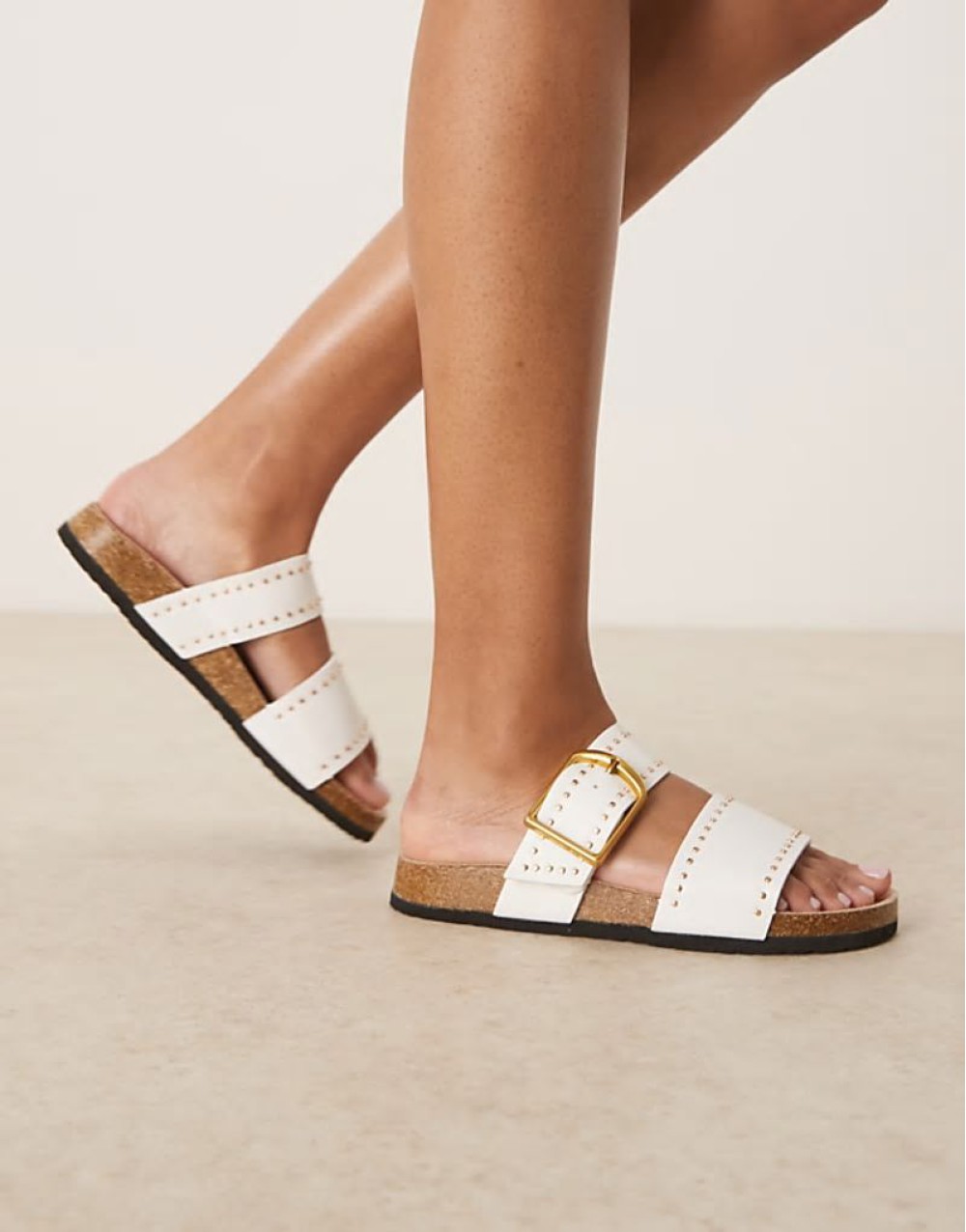 Fallon studded footbed mules in white