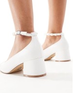 Eli bridal pearl embellished block heeled shoes with ankle strap in white