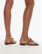 gold ring detail leather sandals in tan