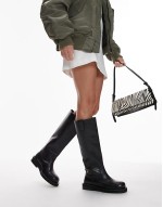 Rosie leather knee high chunky boots in black