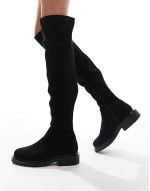 Wide Fit Kaylee smart flat over the knee boots in black