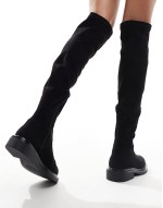 Wide Fit Kaylee smart flat over the knee boots in black