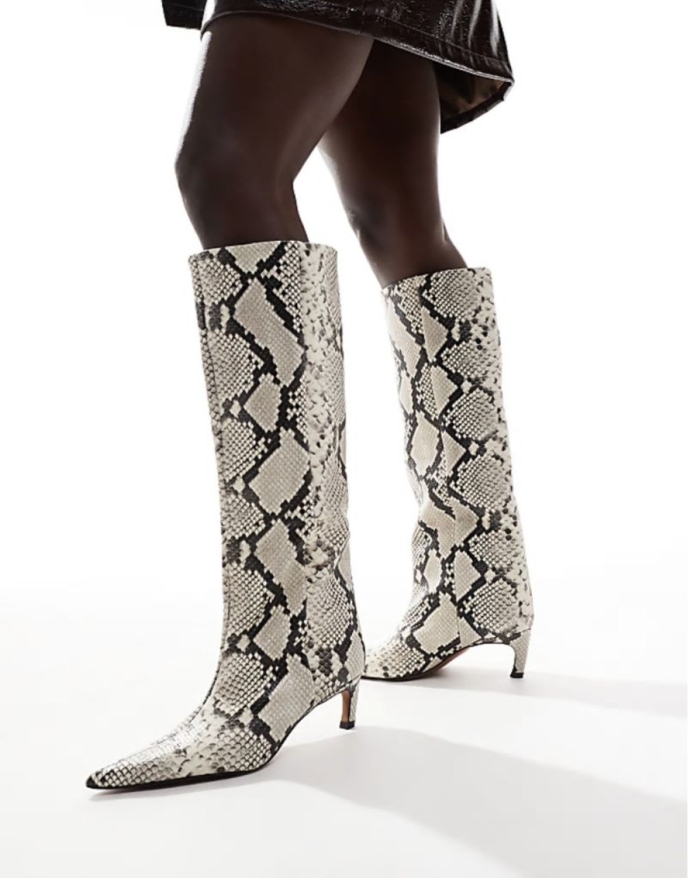Cleo premium leather kitten heel knee boots in snake