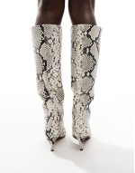 Cleo premium leather kitten heel knee boots in snake