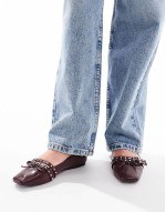 studded buckle ballet shoe in patent burgundy