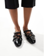 strappy studded ballet shoe in black