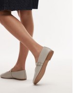 Ash leather ruched ballet flat shoes with buckle in off white