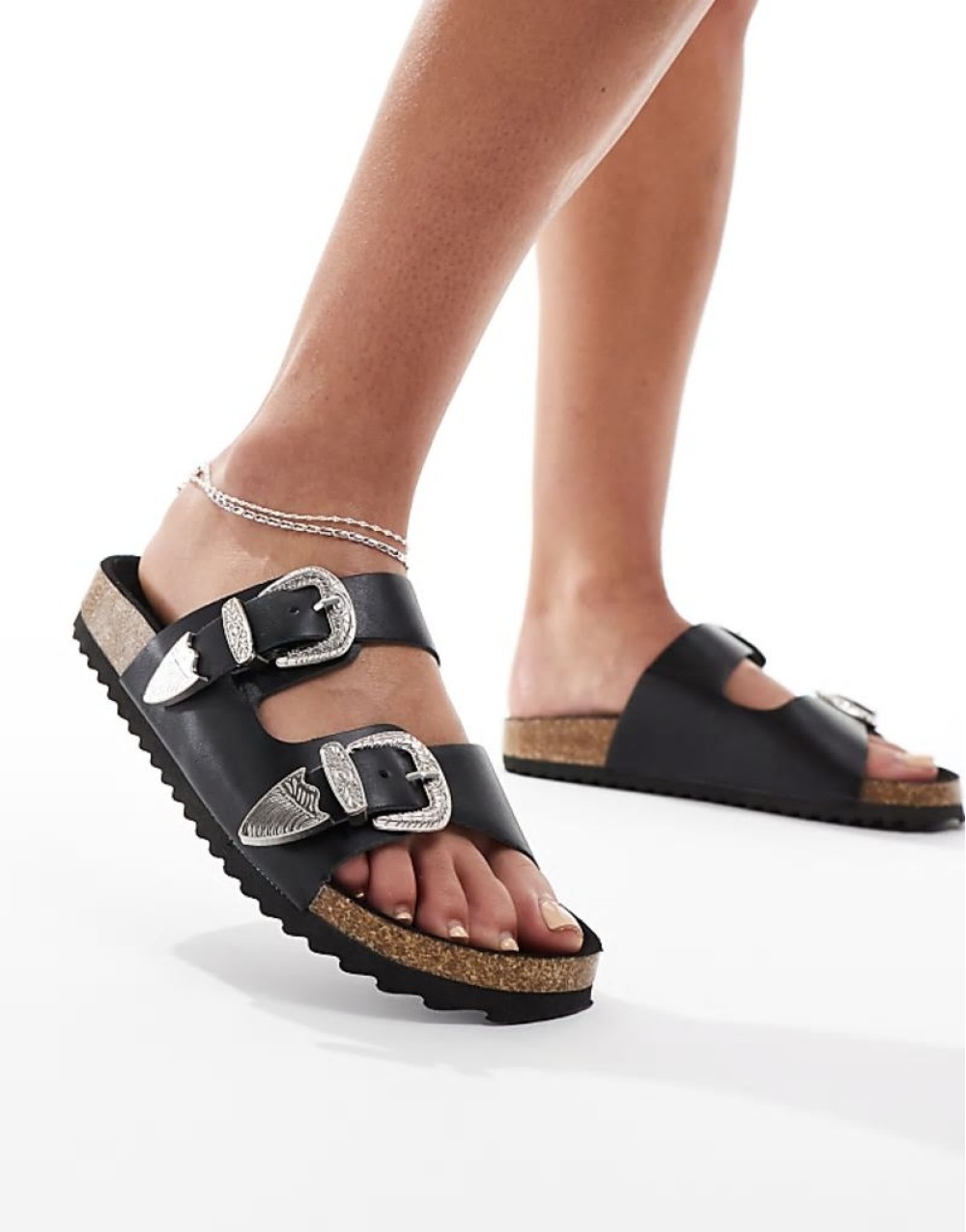 Famous double strap western sandals in black