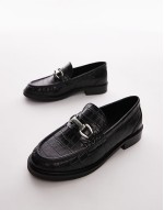 Caroline leather loafers with gold trim in black croc