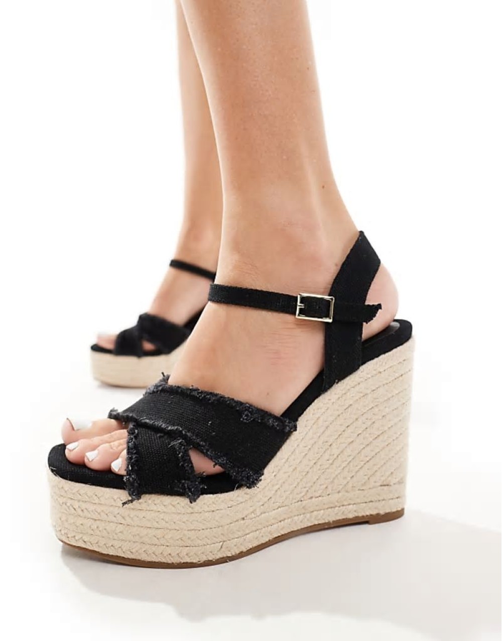 open wedge espadrille in black