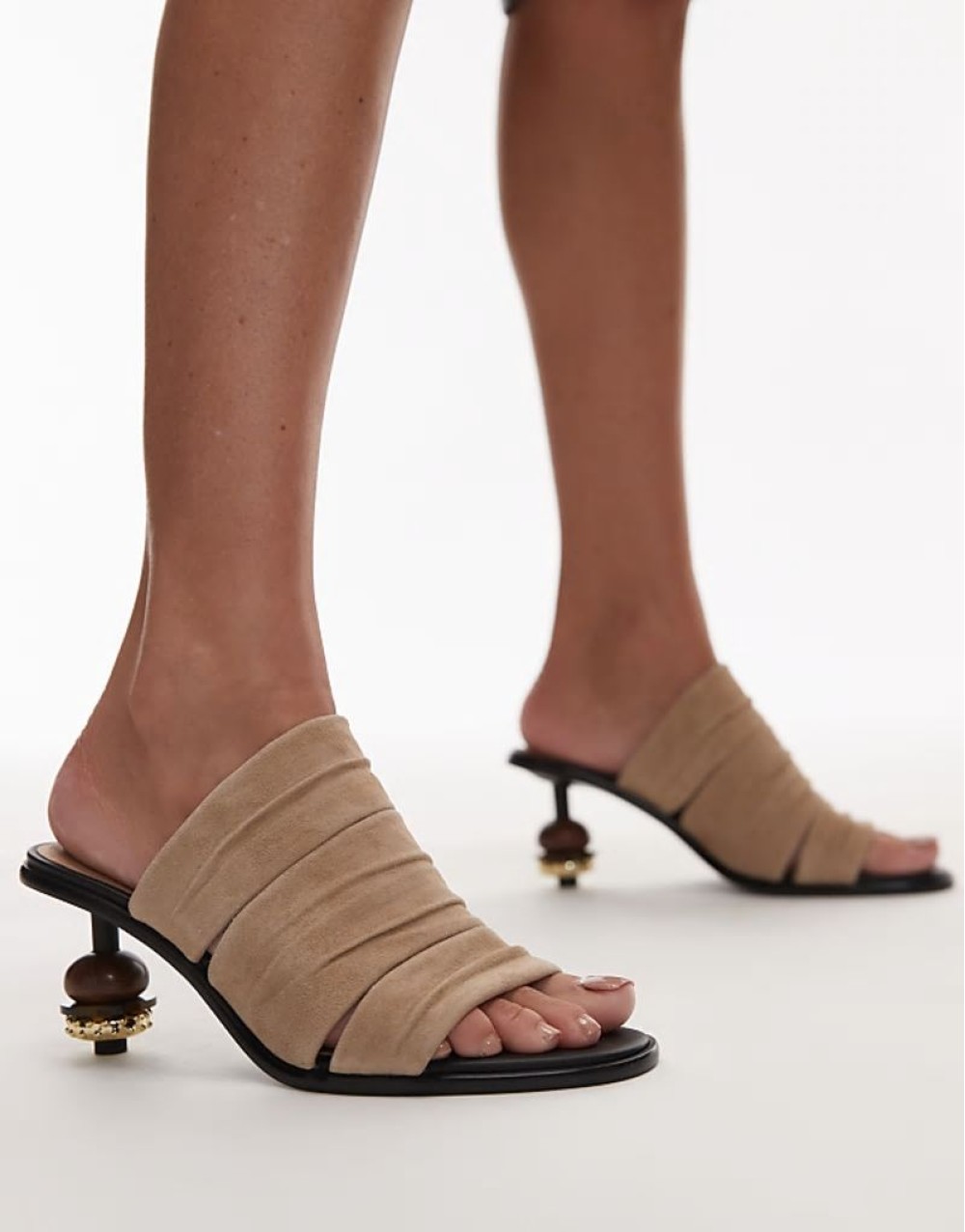 ball detail statement sandalette suede sandals in light beige