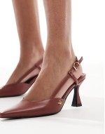 faux leather strappy pointed kitten heels in rust