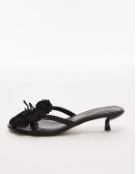 Ish kitten heeled sandal with knitted flower in black