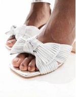 Exclusive mid heel bow sandals in silver