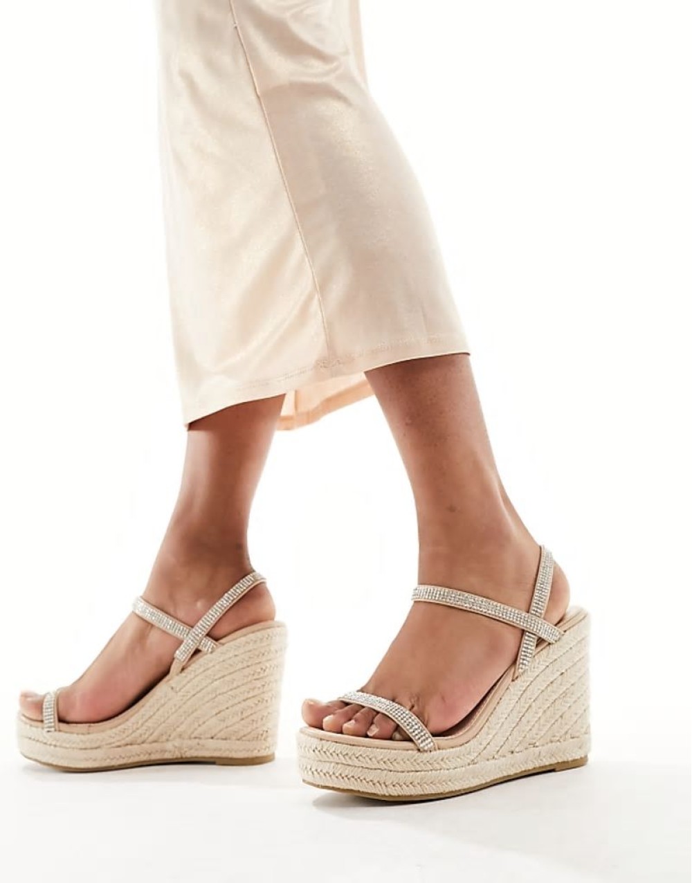 espadilles wedge heeled sandals in silver diamante