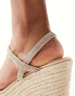 espadilles wedge heeled sandals in silver diamante